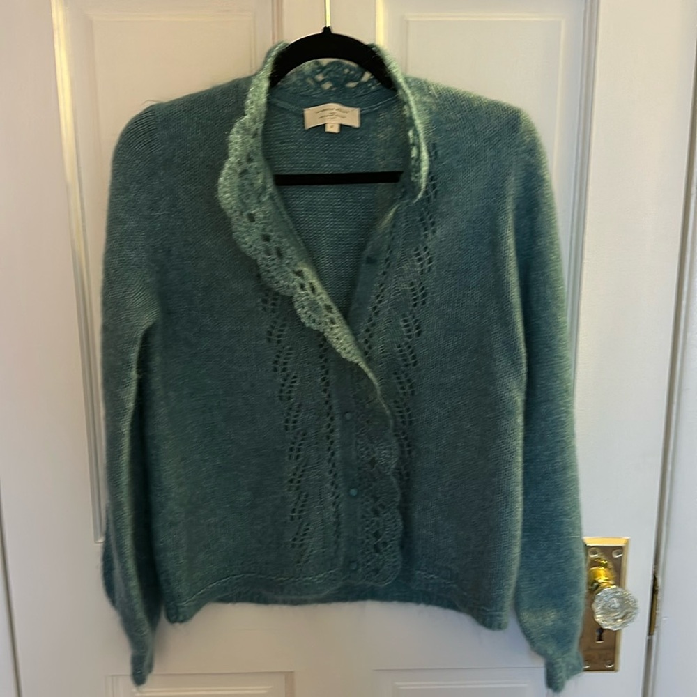 Sezane Teal Cardigan Sweater